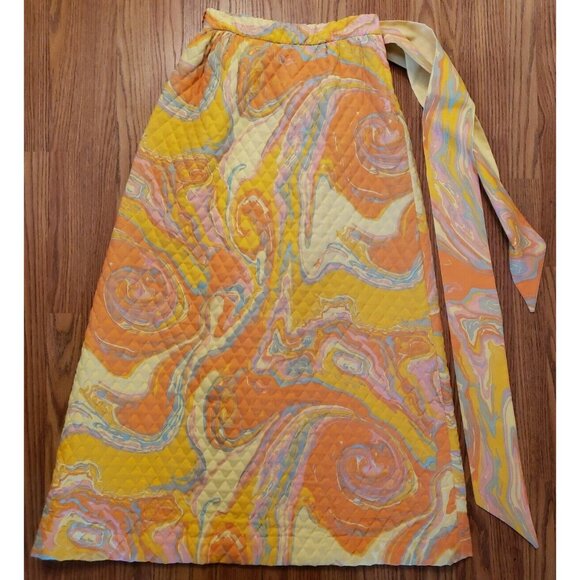 70s Bold Orange Oil Slick Quilted Maxi Skirt Sz 10 Park East by Swirl Mod Op Art - Picture 10 of 15